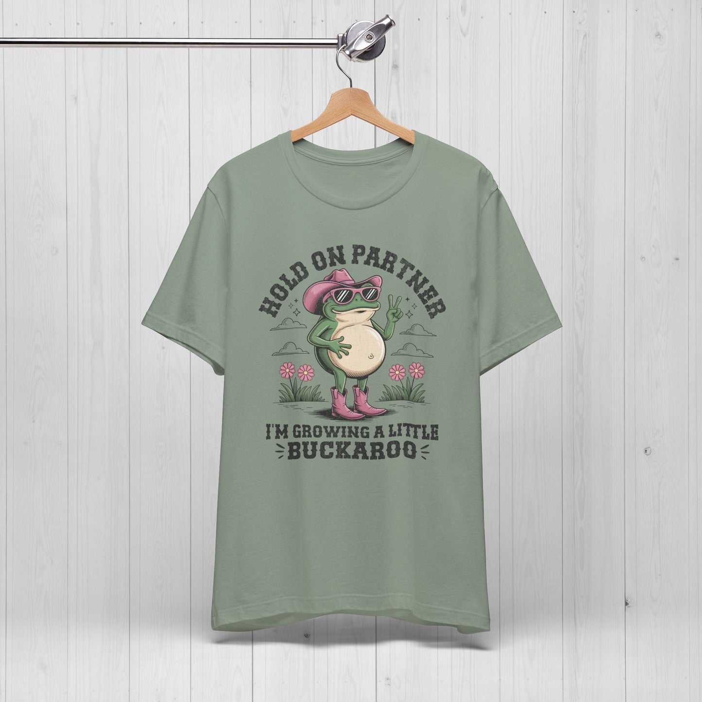 Funny Pregnancy Shirt – Hold On Partner I'm Pregnant Frog Tee