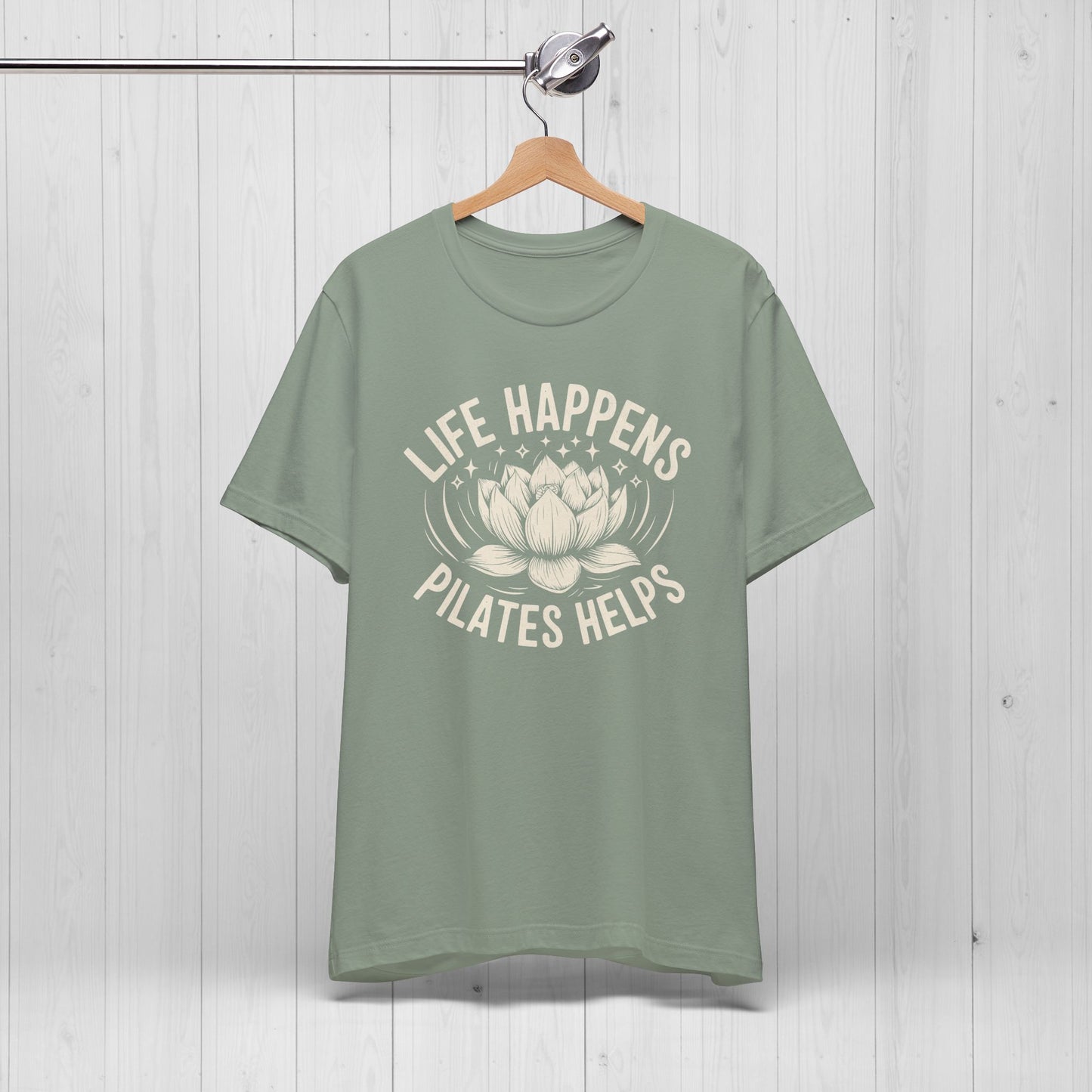 Life Happens Pilates Helps Shirt – Yoga Tee with Lotus