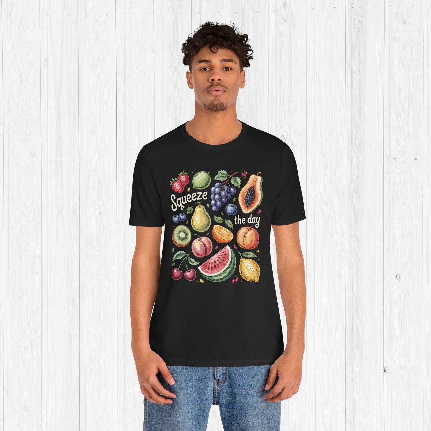 Tropical Summer Fruits Grid Tee – Cute Vegan Style