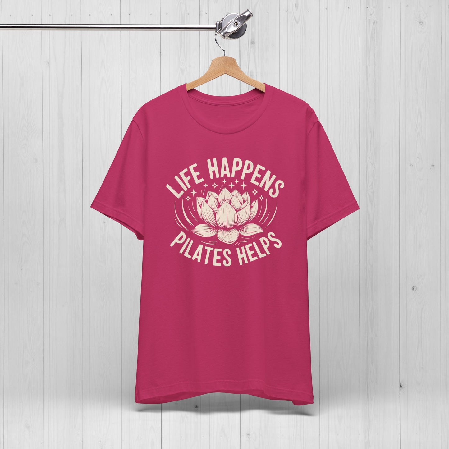 Life Happens Pilates Helps Shirt – Yoga Tee with Lotus