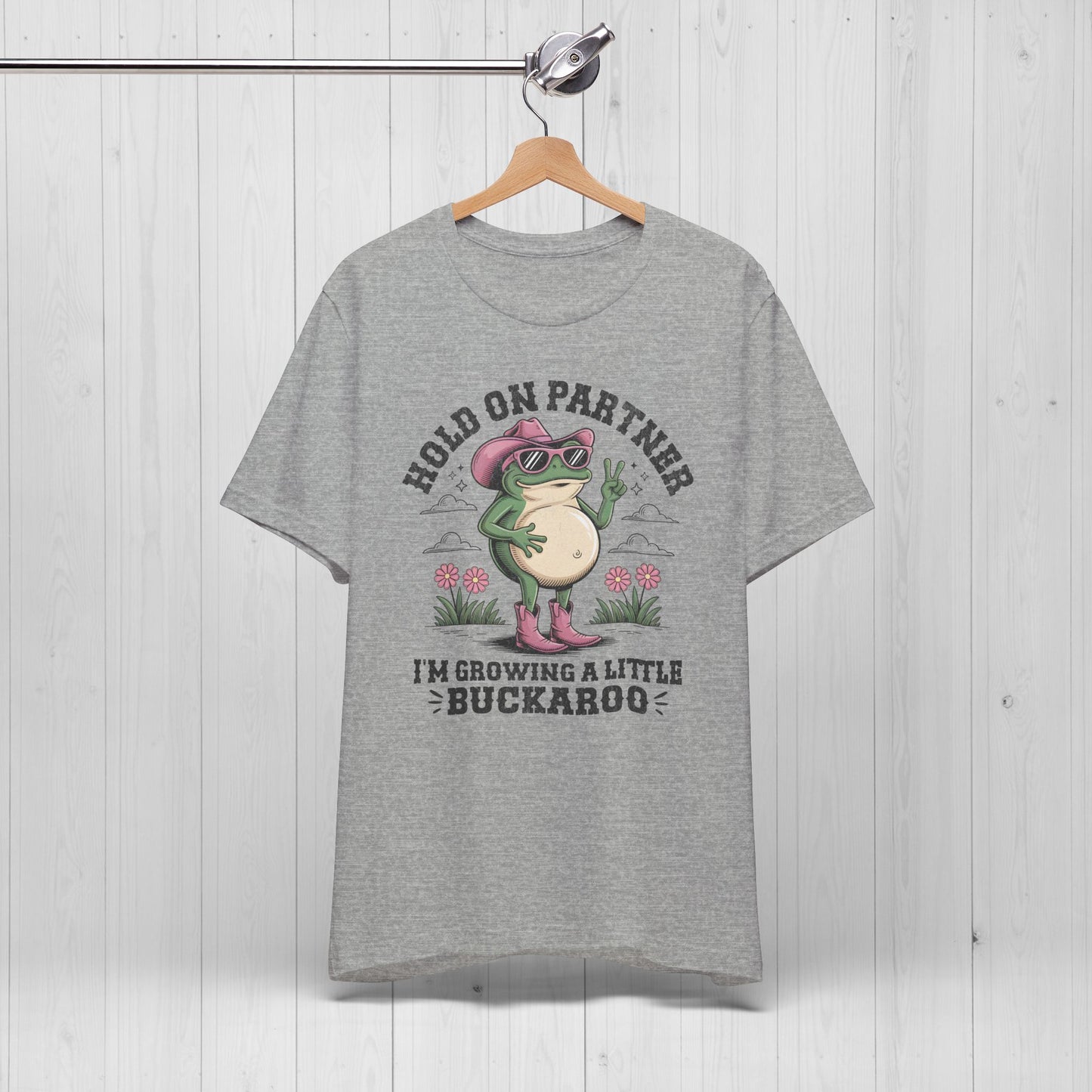 Funny Pregnancy Shirt – Hold On Partner I'm Pregnant Frog Tee