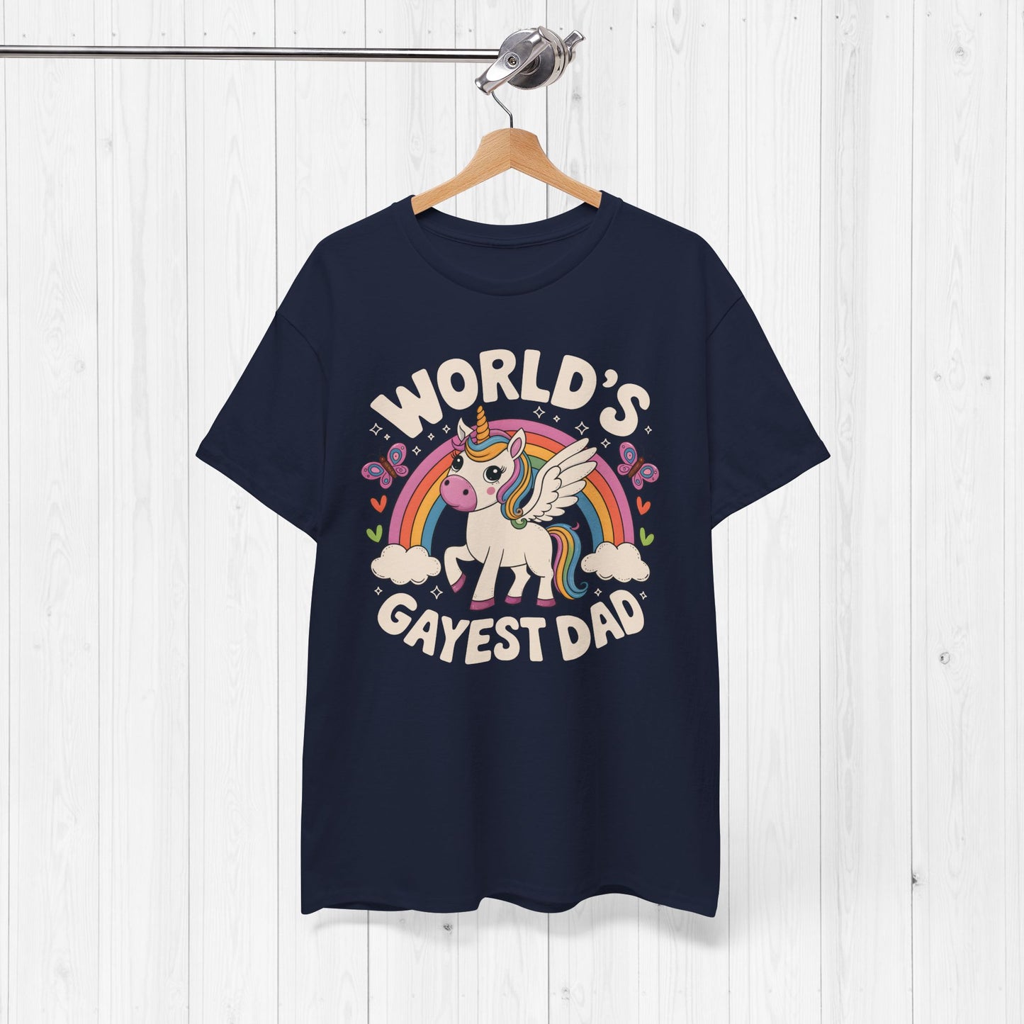 Worlds Gayest Dad T-Shirt – Rainbow Unicorn