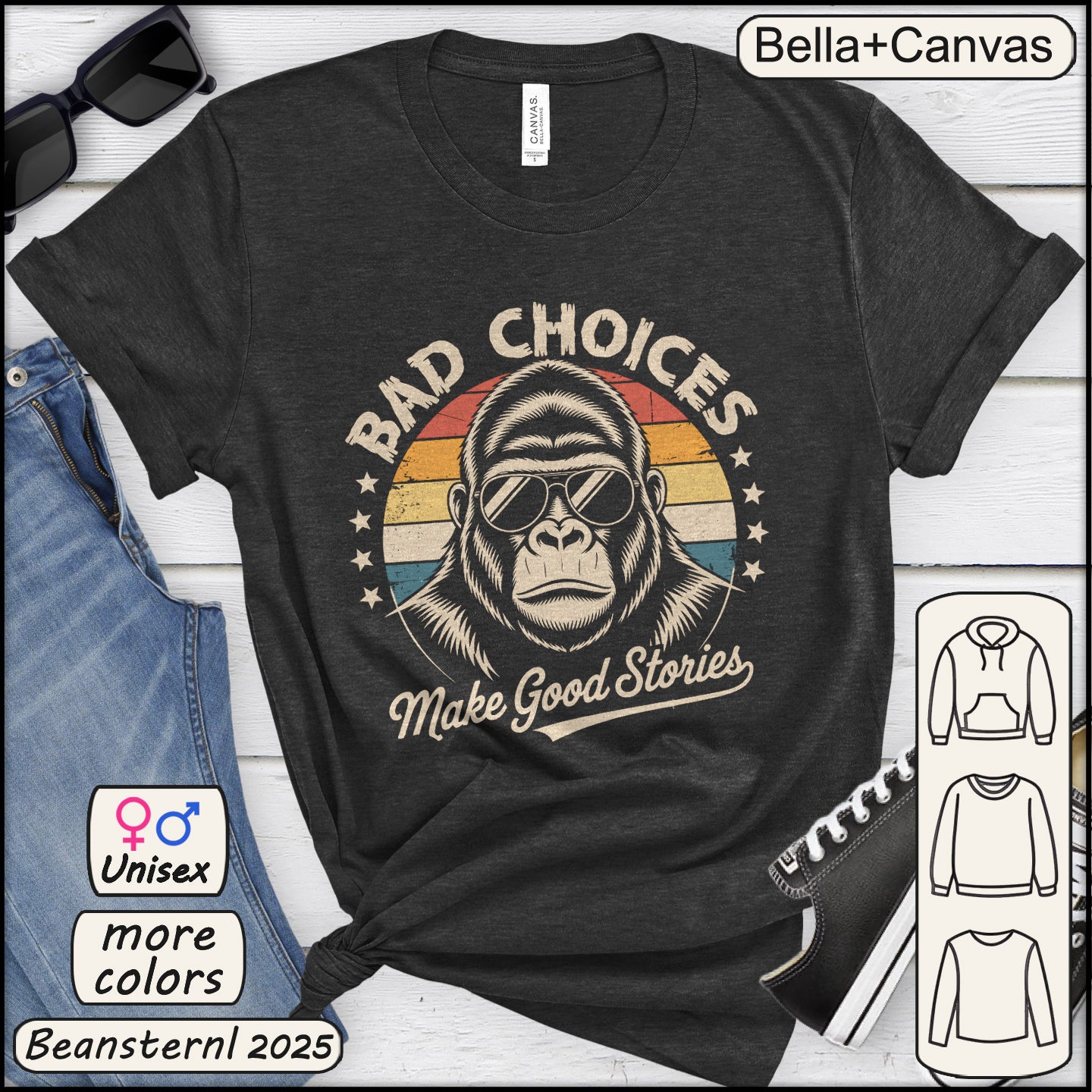 Bad Choices Gorilla Shirt – Retro Funny Graphic Tee