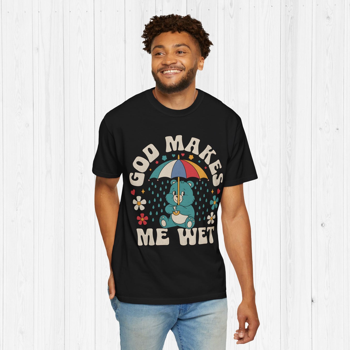God Makes Me Wet T-Shirt – Funny Cartoon Oversized Tee