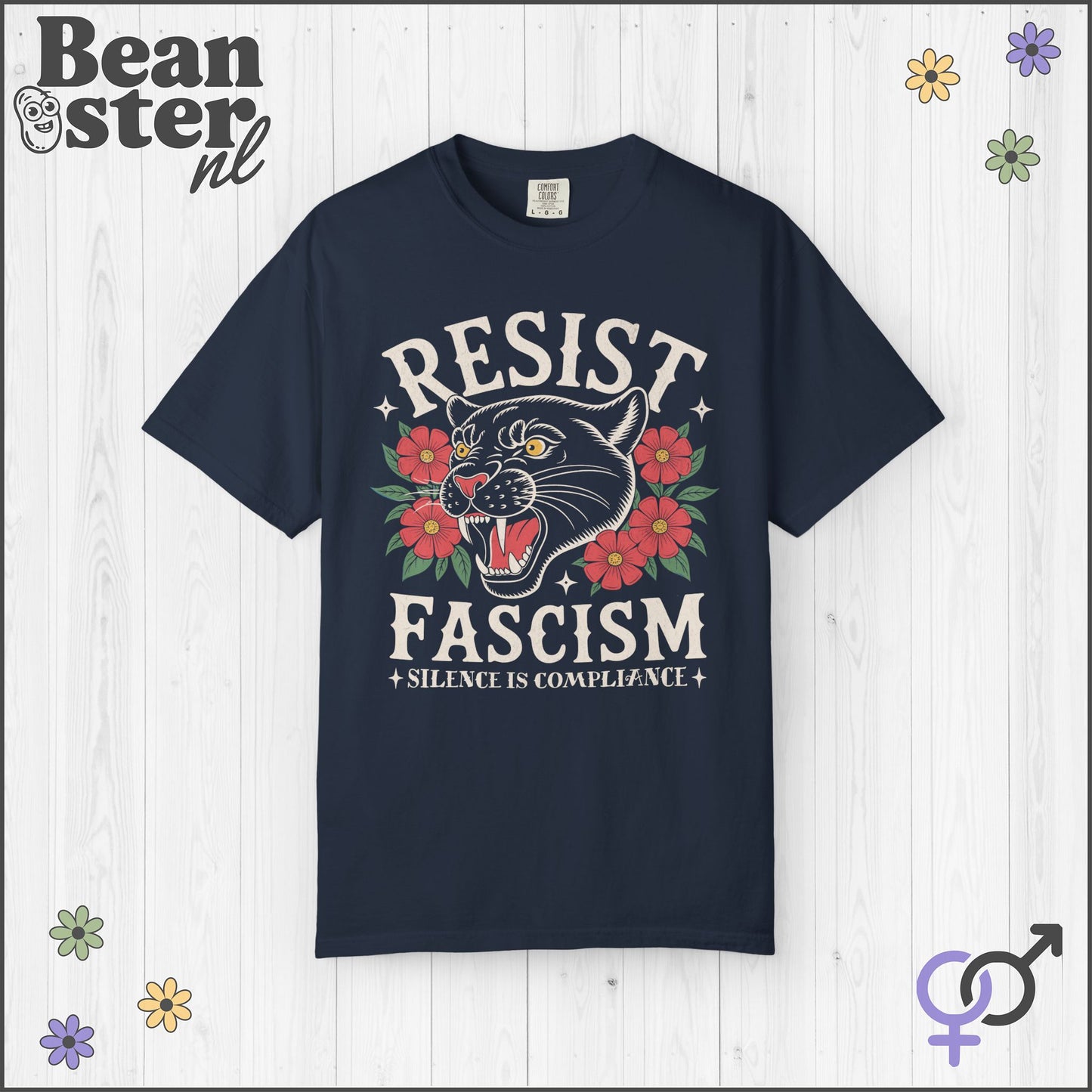 Resist Fascism Shirt – Retro Floral Panther