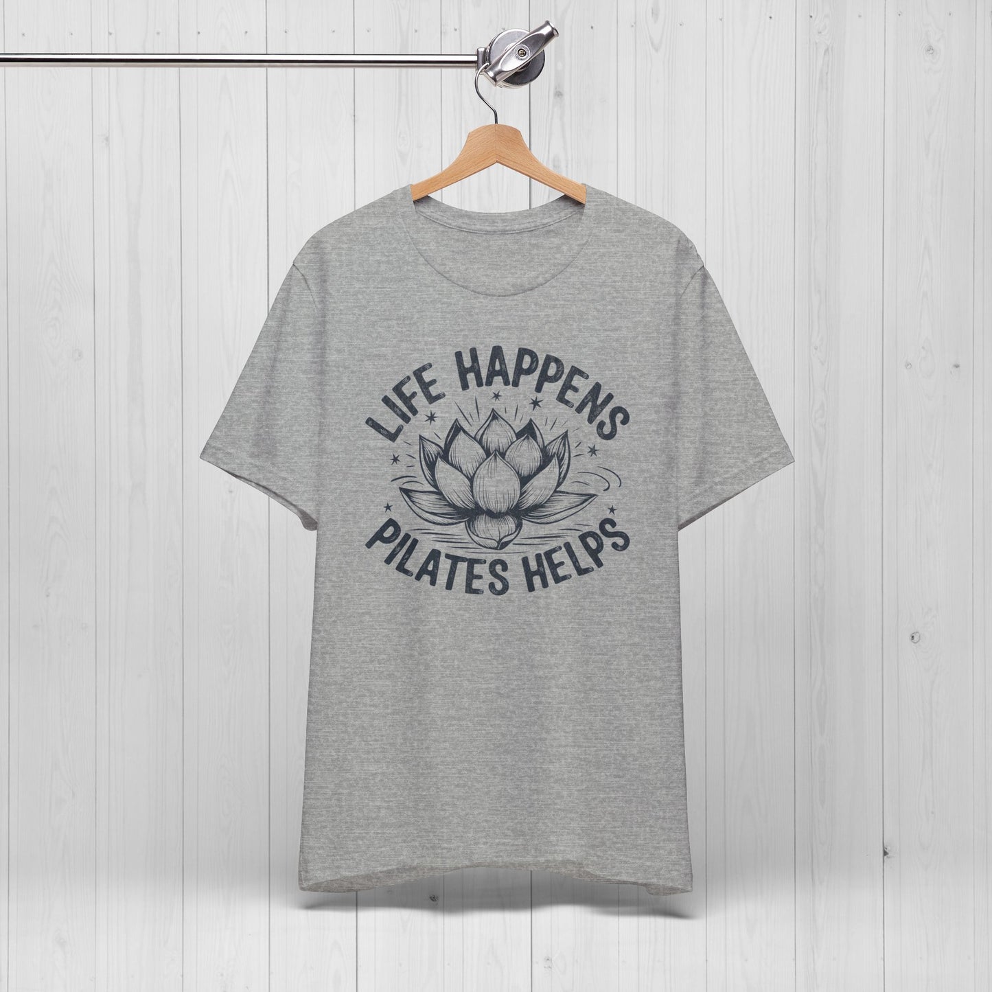 Life Happens Pilates Helps Shirt – Yoga Tee with Lotus