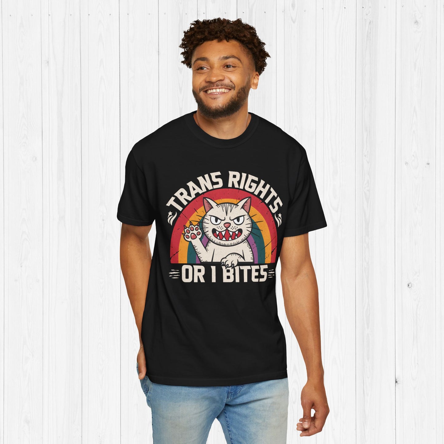 Trans Rights or I Bites Shirt โ Funny LGBTQ Cat Tee