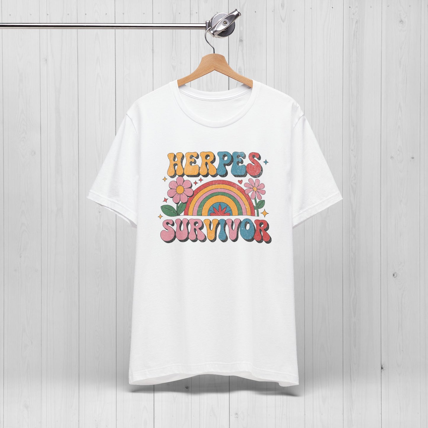 Herpes Survivor T-Shirt – Retro STD Rainbow Tee