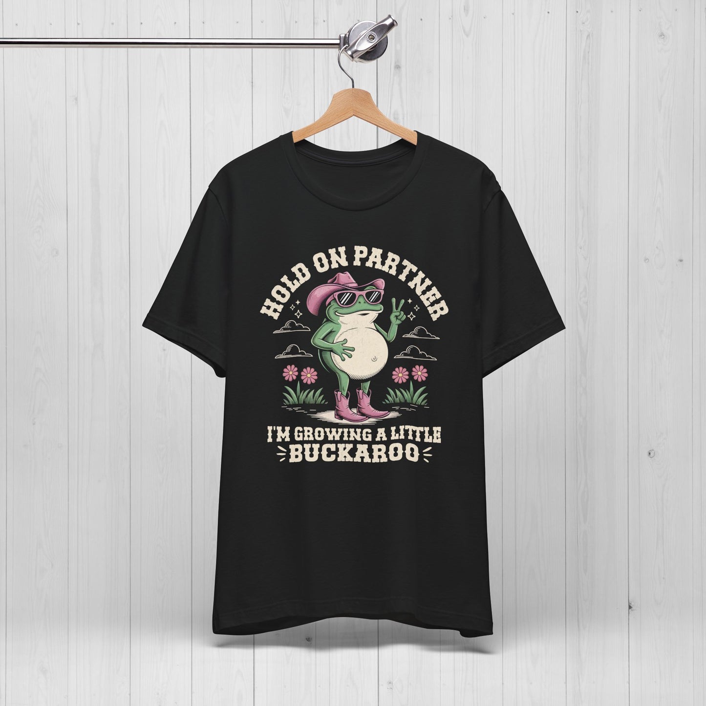 Funny Pregnancy Shirt – Hold On Partner I'm Pregnant Frog Tee
