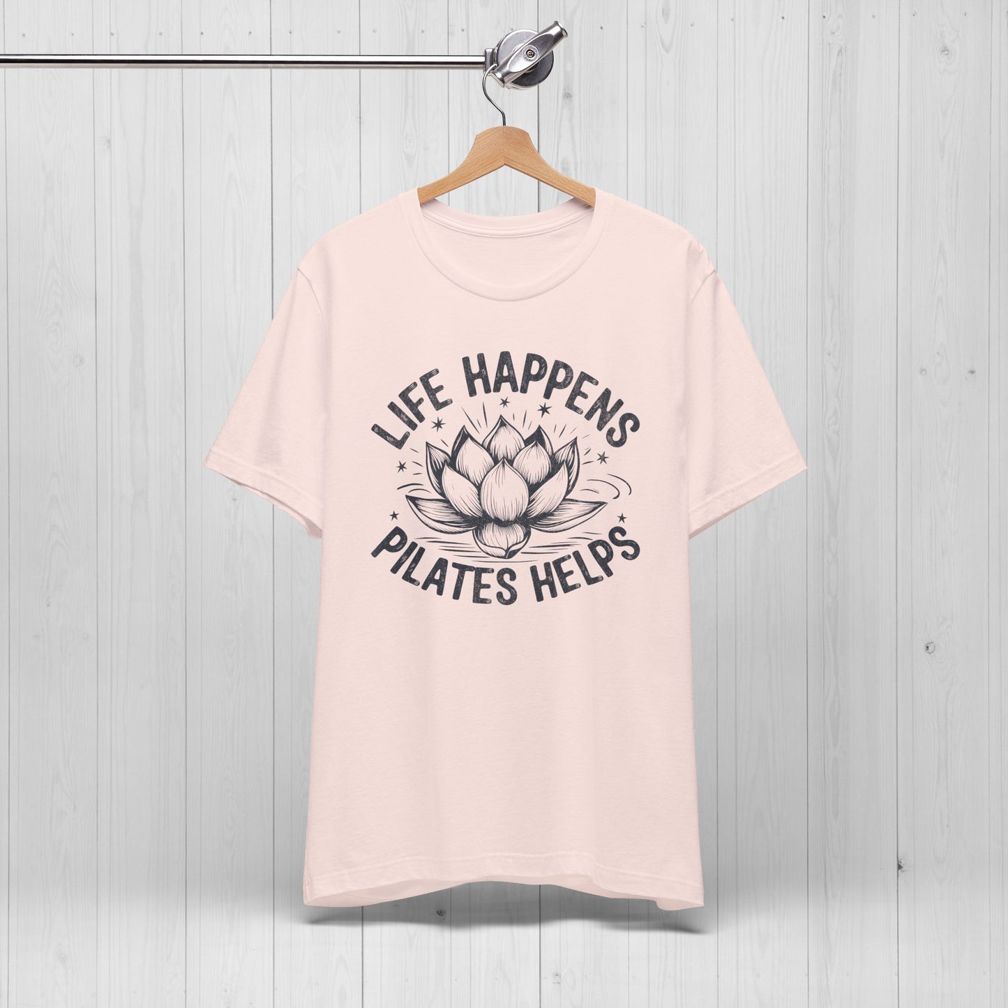 Life Happens Pilates Helps Shirt – Yoga Tee with Lotus