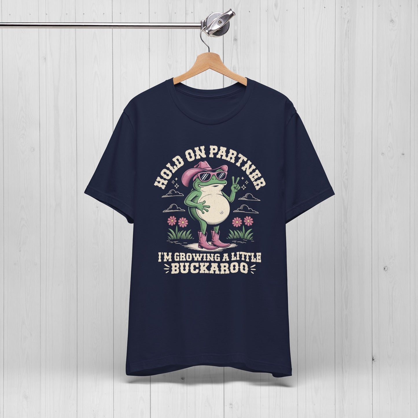 Funny Pregnancy Shirt – Hold On Partner I'm Pregnant Frog Tee