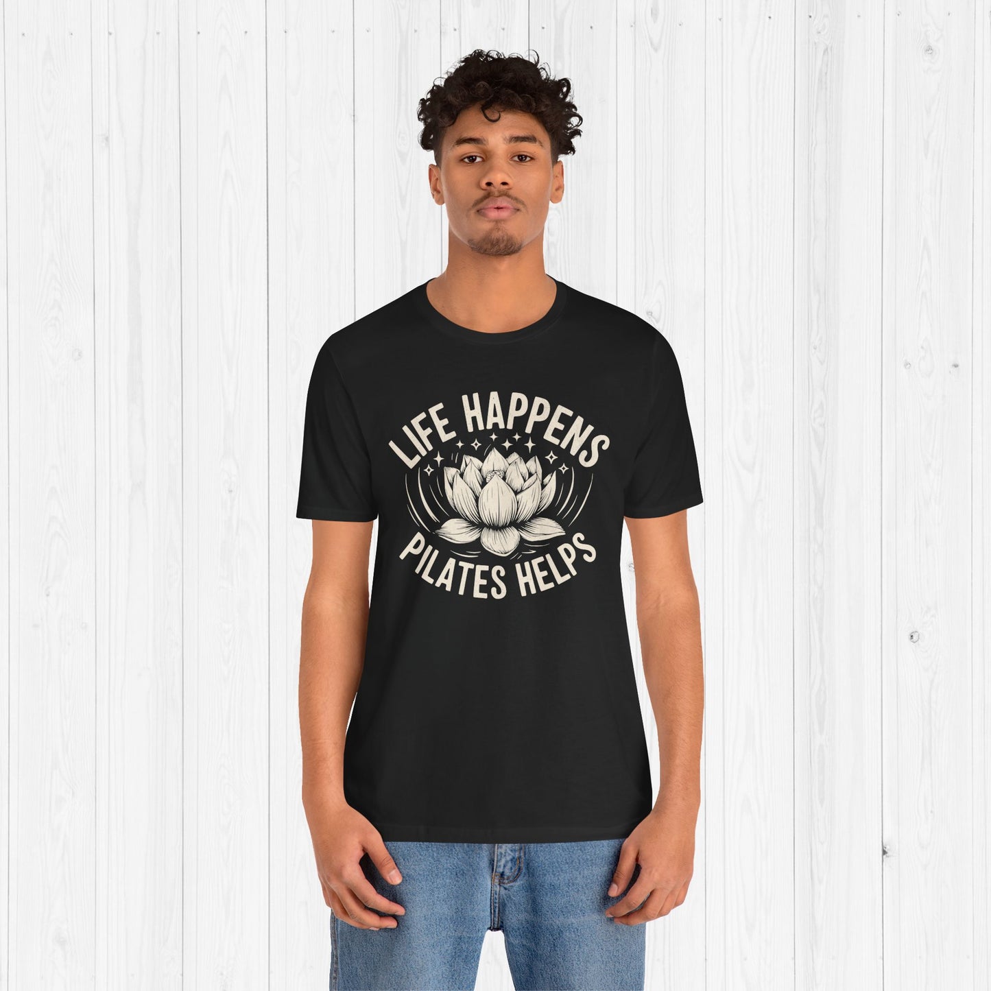 Life Happens Pilates Helps Shirt – Yoga Tee with Lotus