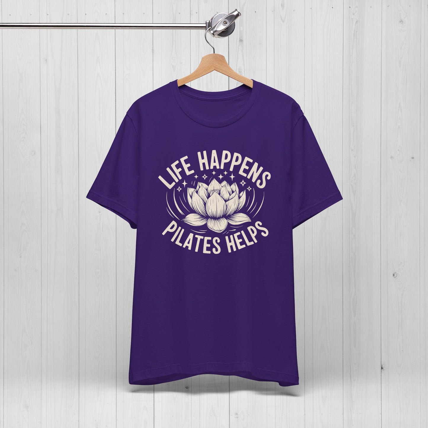 Life Happens Pilates Helps Shirt – Yoga Tee with Lotus