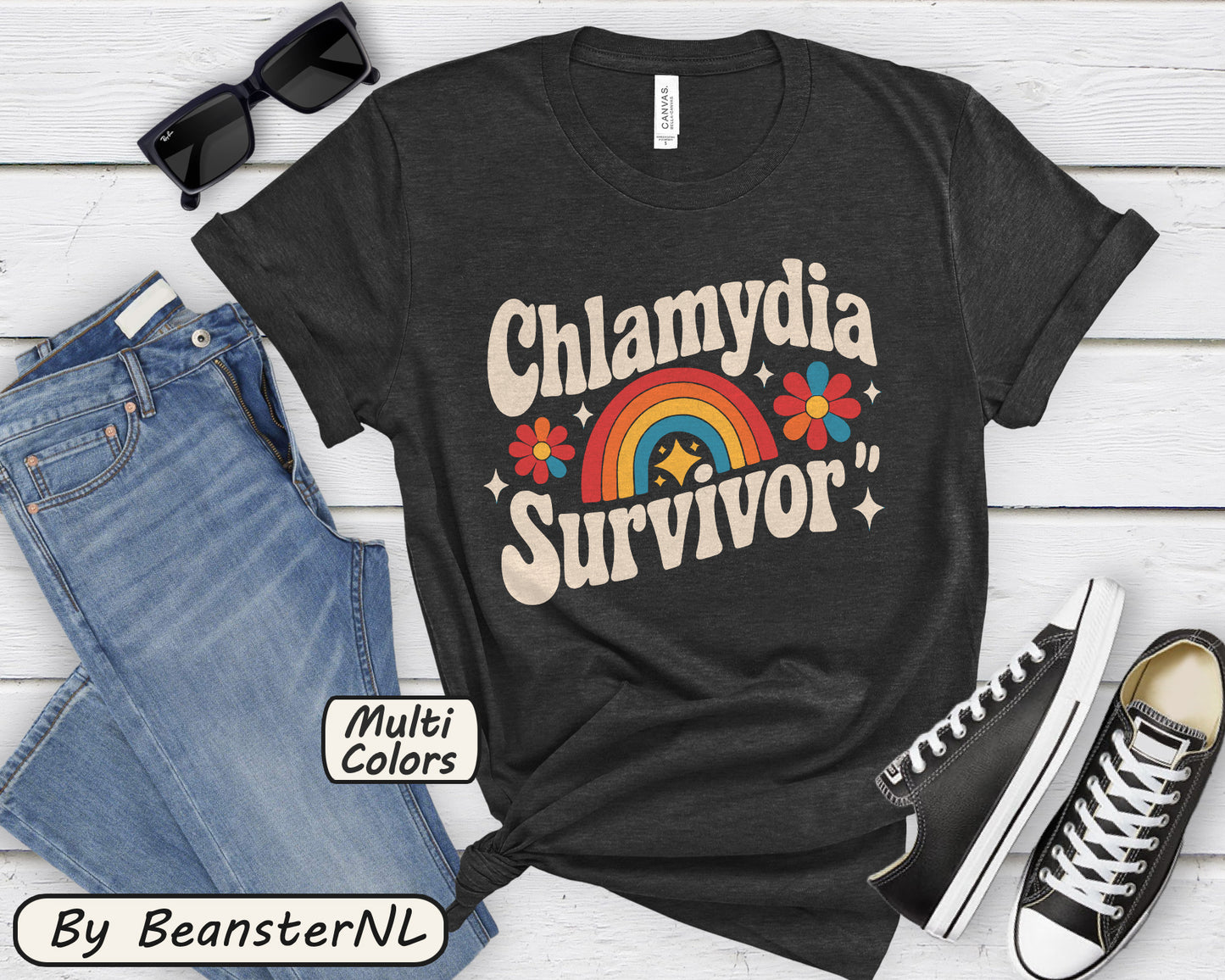 Chlamydia Survivor Shirt ๐ Funny Rainbow Flower Tee