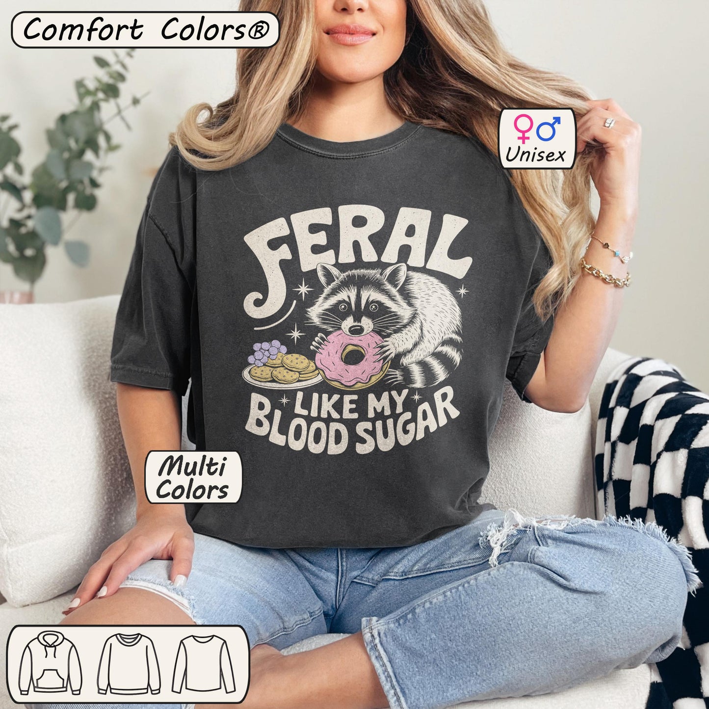 Feral Like My Blood Sugar Shirt – Funny Raccoon Diabetic Tee