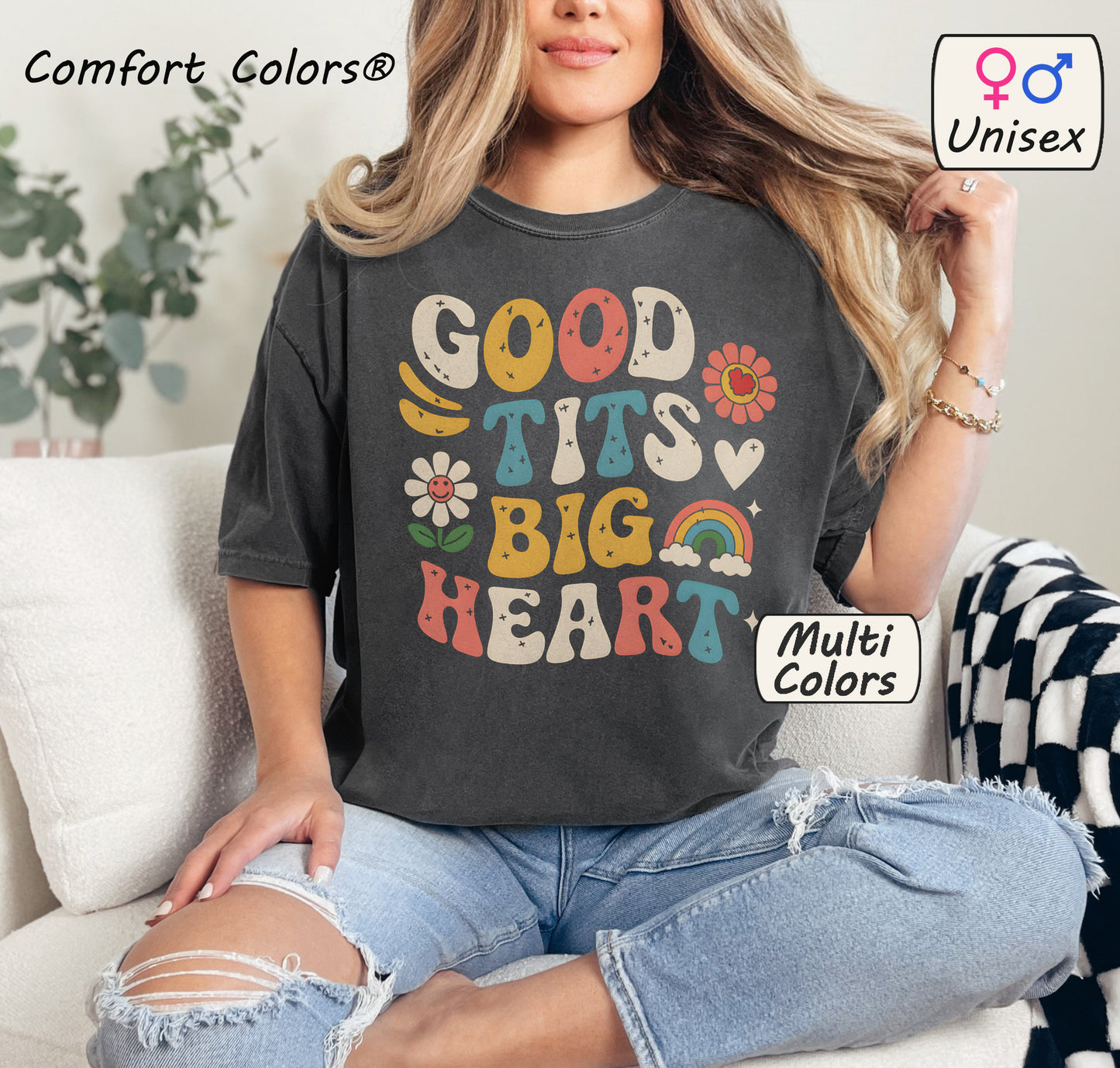 Good Tits Big Heart Groovy Rainbow Shirt