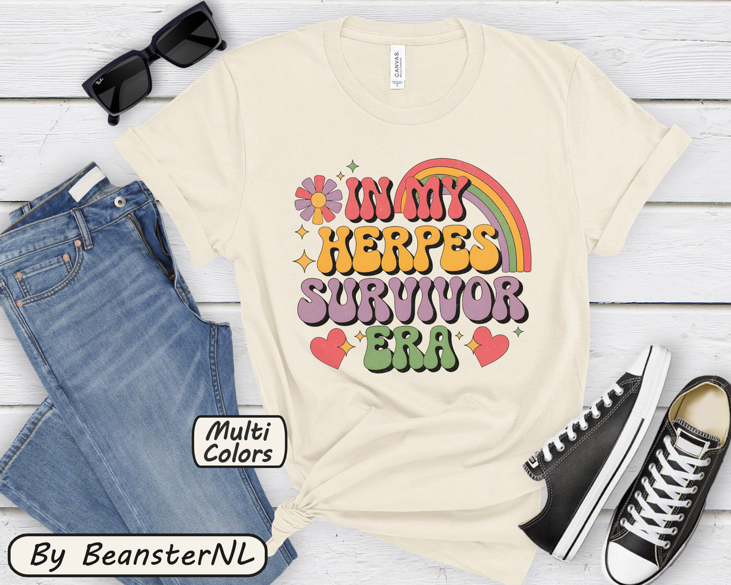 Herpes Survivor Era Tee – Groovy 70s Rainbow Shirt