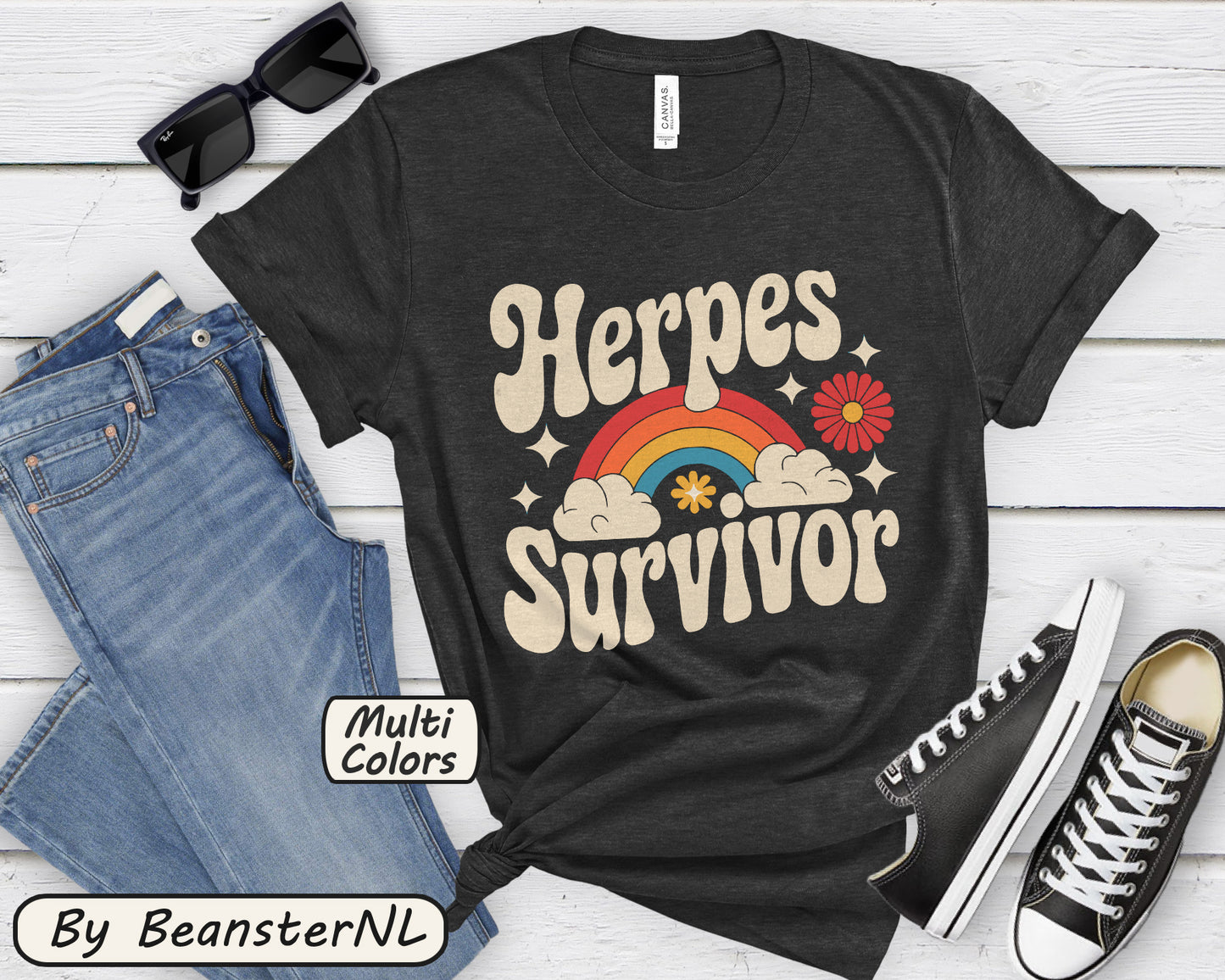 Herpes Survivor T-Shirt – Funny Retro STD Rainbow Tee