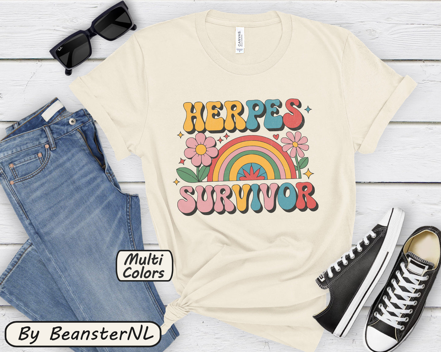 Herpes Survivor T-Shirt – Funny Retro STD Rainbow Tee