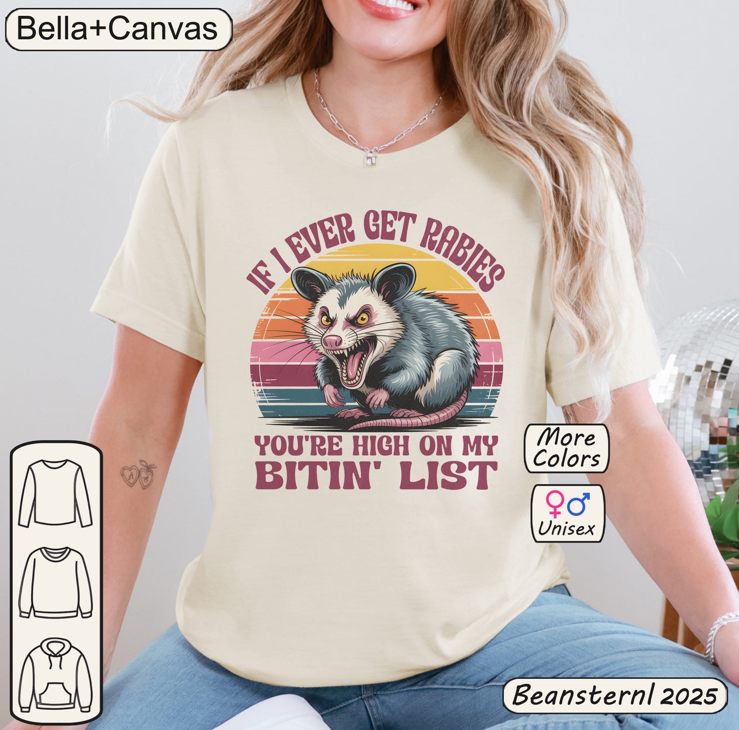 If I Ever Get Rabies Angry Opossum Funny Graphic Tee