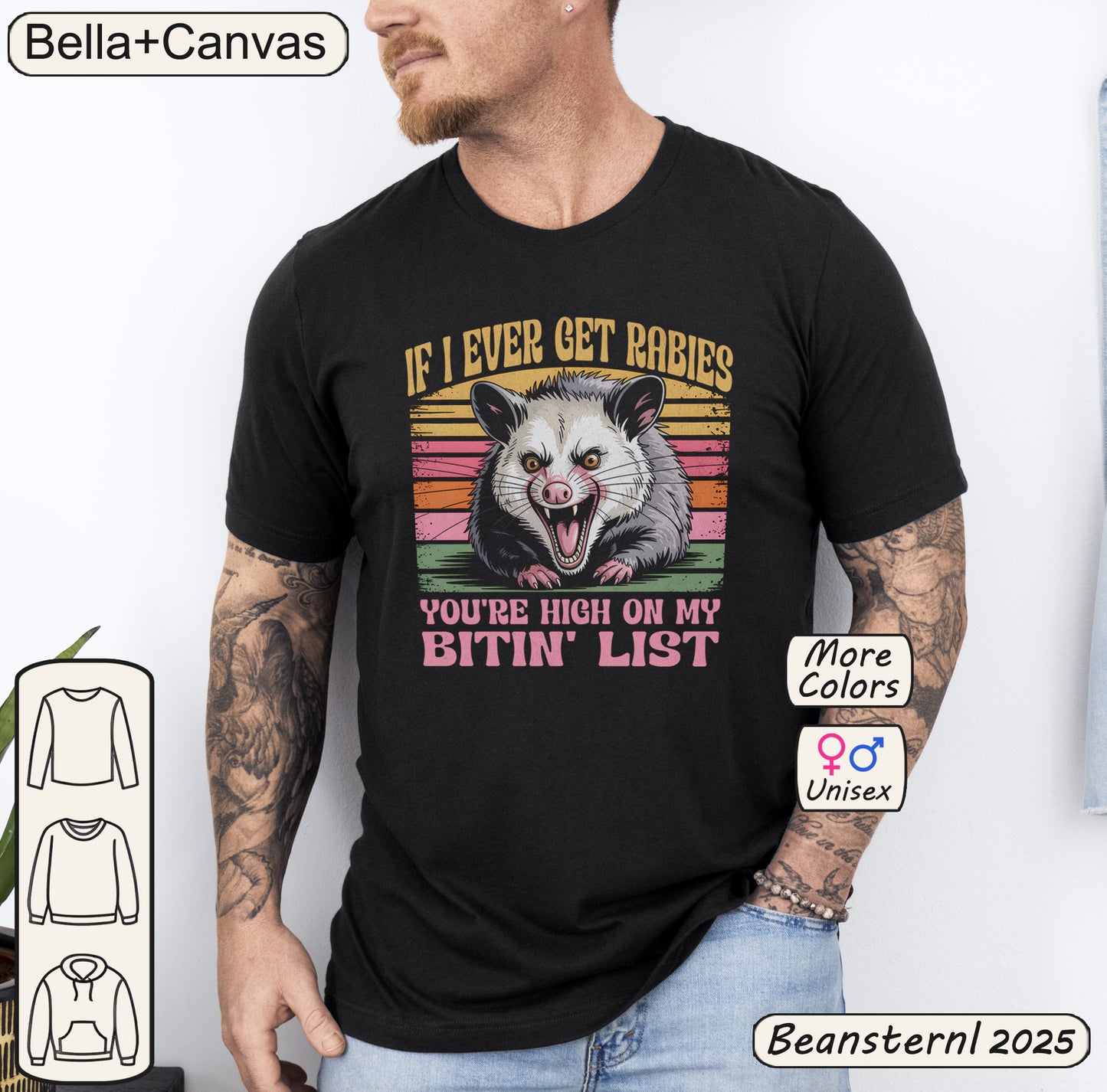 If I Ever Get Rabies Angry Opossum Funny Graphic Tee