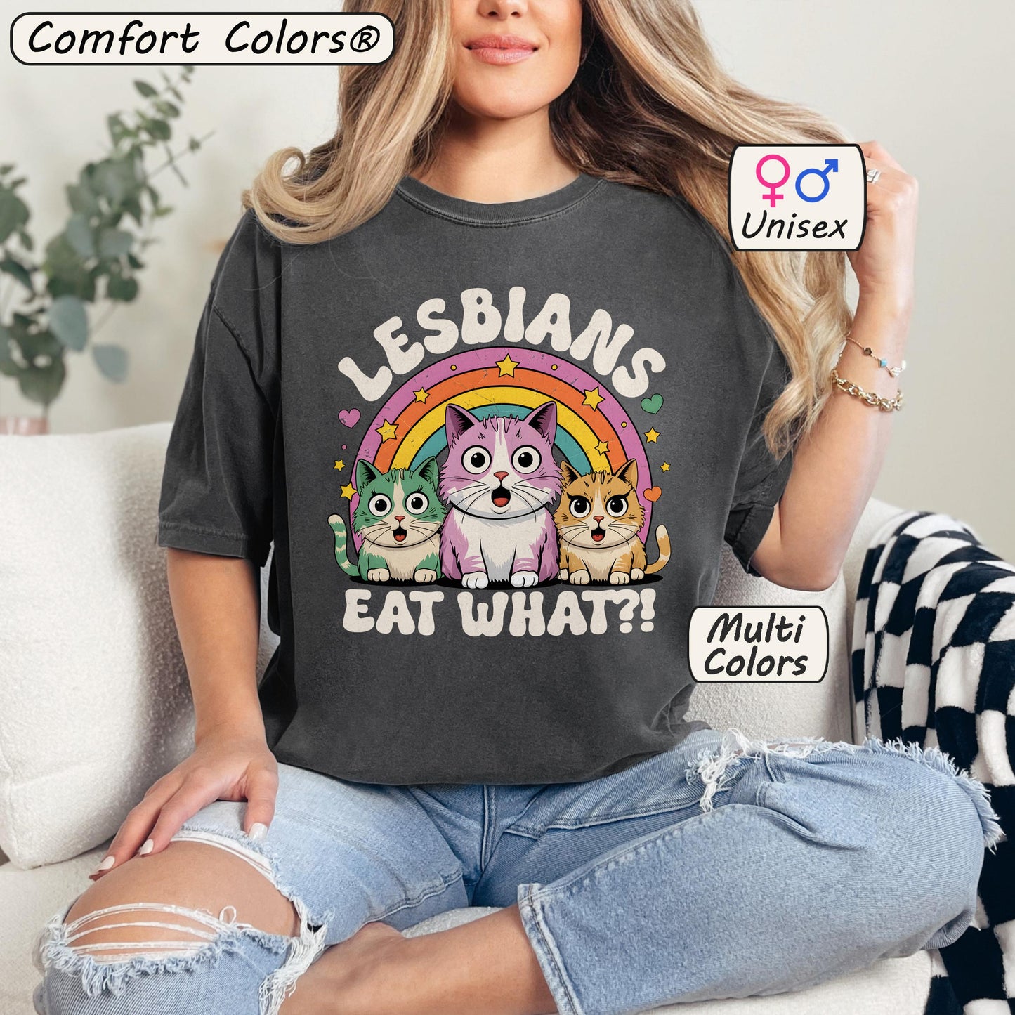 Lesbians Eat What?! – Funny LGBTQ Cat Meme T-Shirt