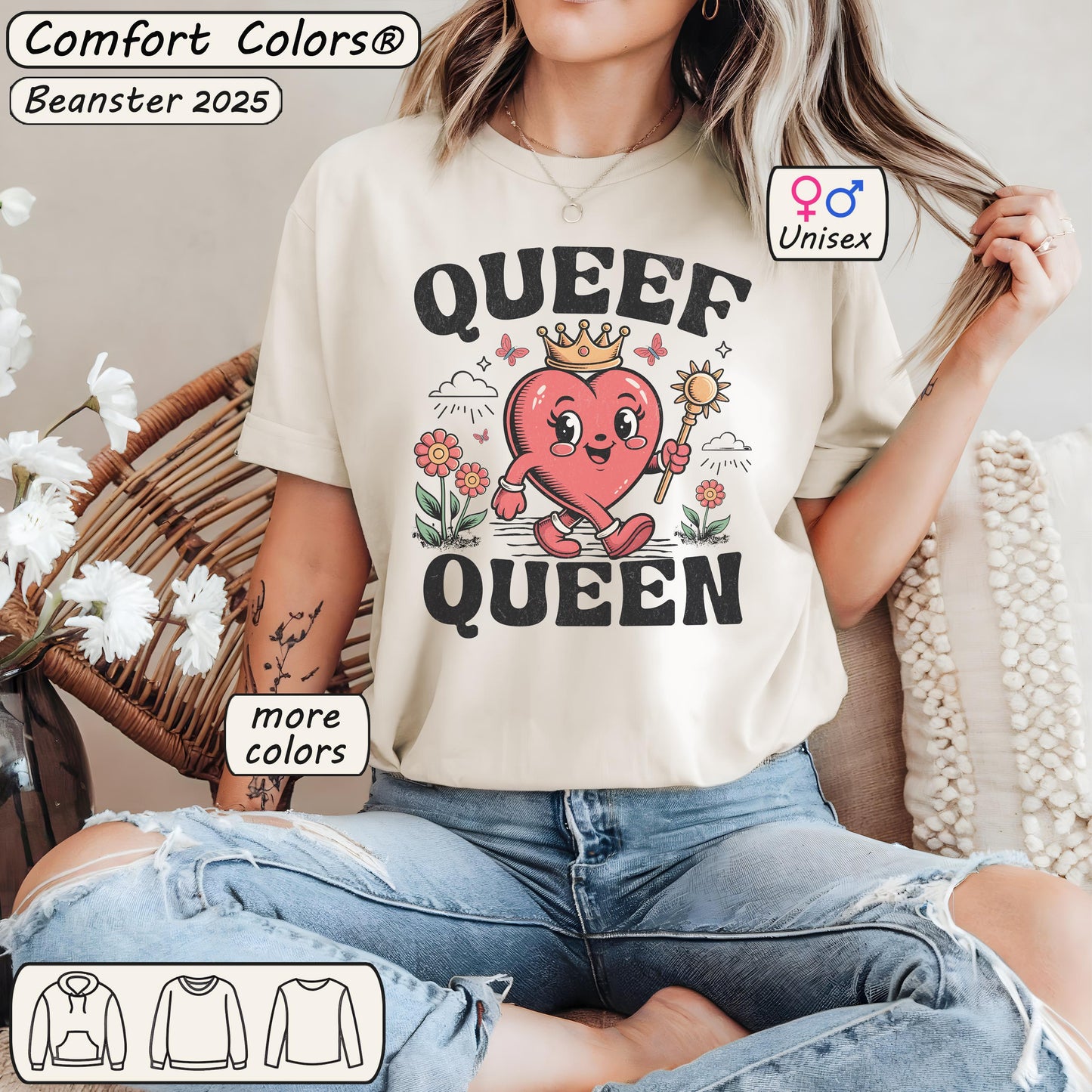 Queef Queen Retro Heart T-Shirt – Funny Girls Trip Gift