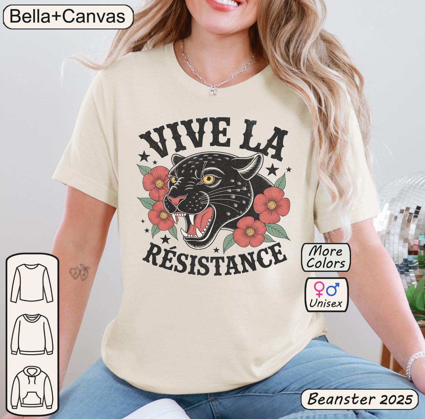 Vive la Résistance Tee – Retro Panther Floral Shirt