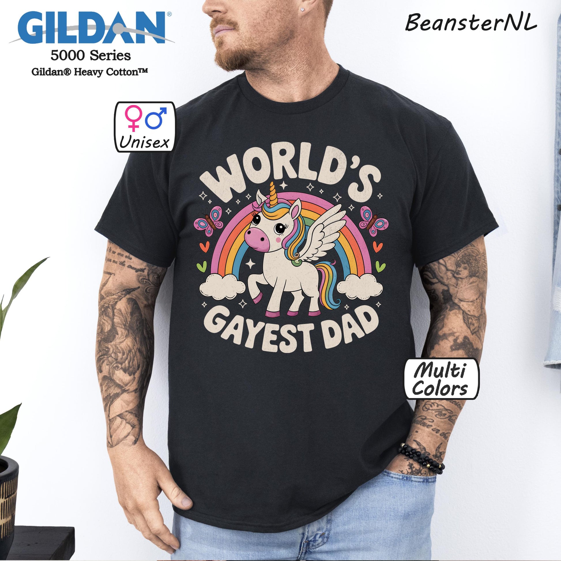Worlds Gayest Dad T-Shirt – Funny Rainbow Unicorn Shirt