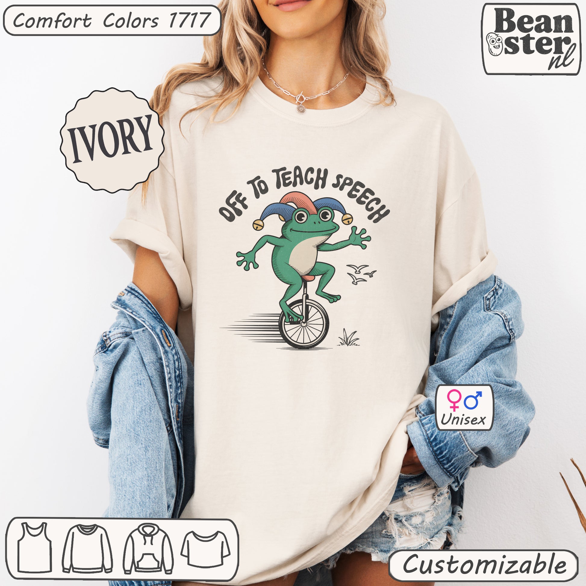 Funny scooter frog t-shirt with “Off to Teach Speech” text