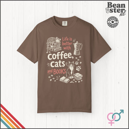 Coffee Cats And Books T-Shirt | Cozy Book Lover Gift