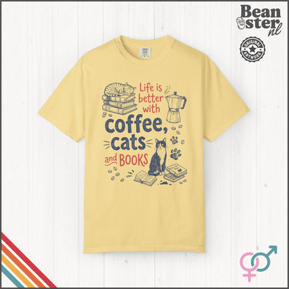 Coffee Cats And Books T-Shirt | Cozy Book Lover Gift