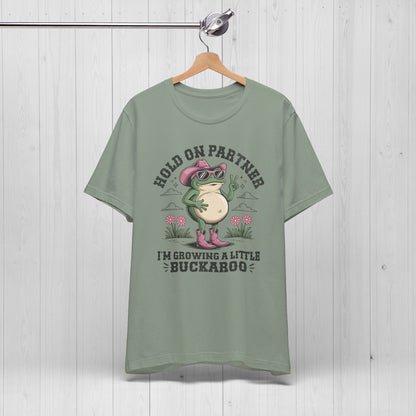 Funny Pregnancy Shirt – Hold On Partner I'm Pregnant Frog Tee