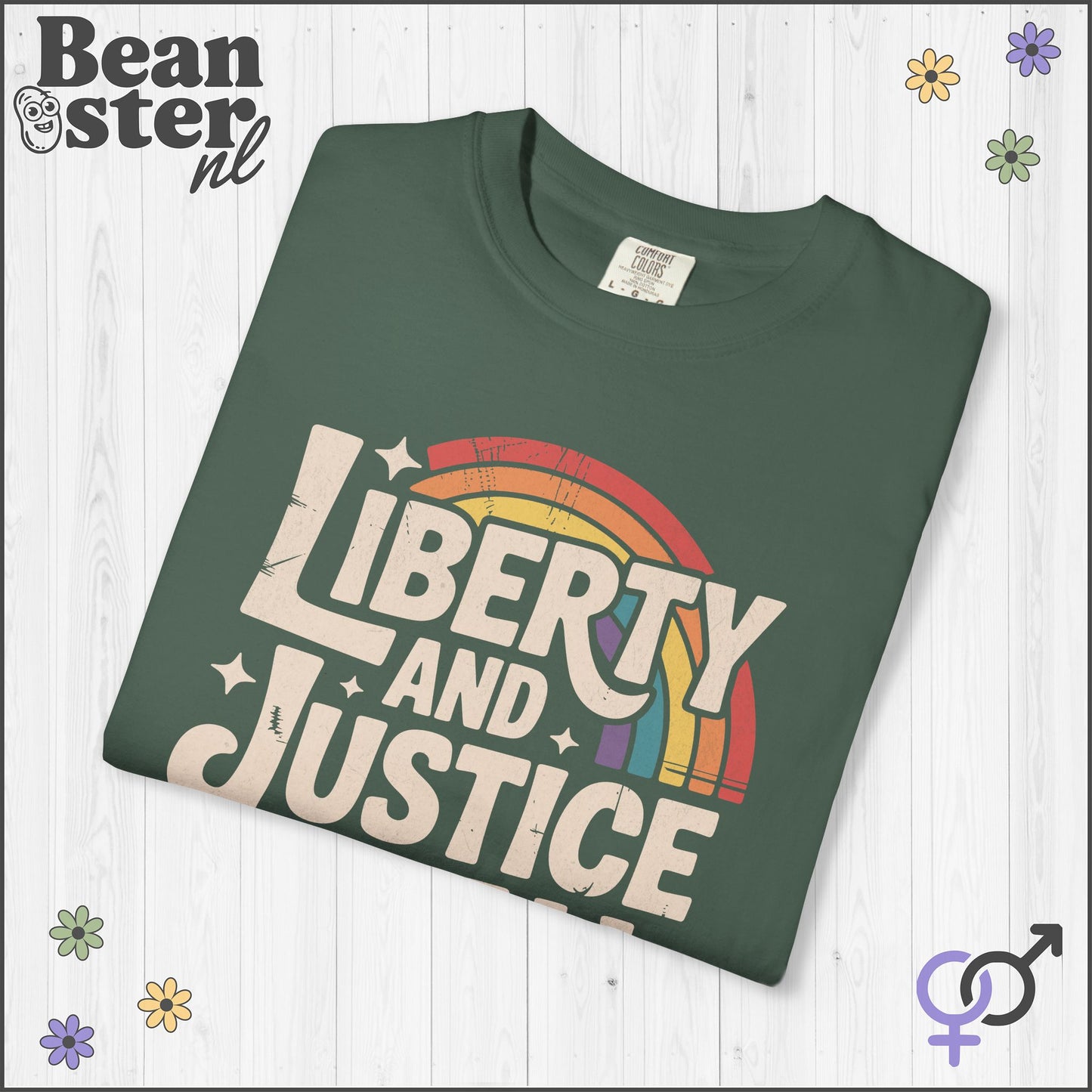 Liberty And Justice For All Retro Rainbow Activist Tee