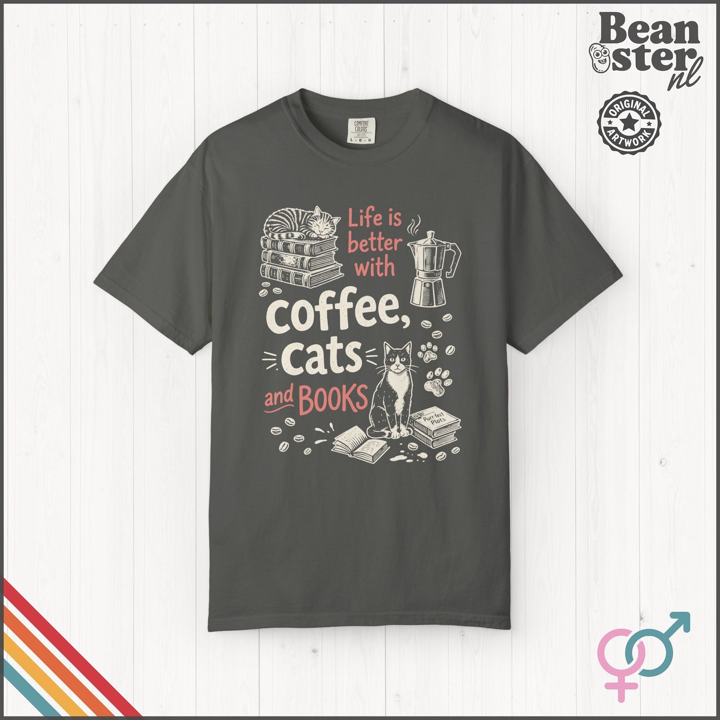 Coffee Cats And Books T-Shirt | Cozy Book Lover Gift