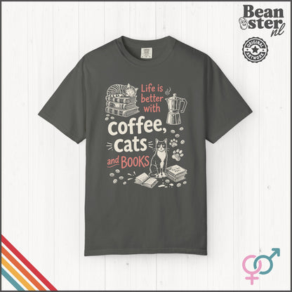Coffee Cats And Books T-Shirt | Cozy Book Lover Gift