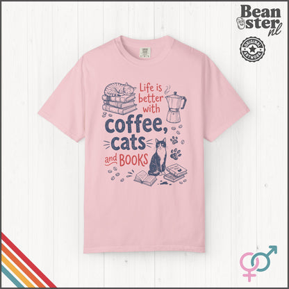 Coffee Cats And Books T-Shirt | Cozy Book Lover Gift
