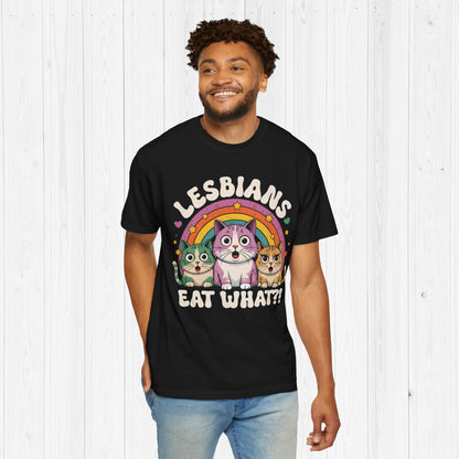 Lesbians Eat What?! – Funny LGBTQ Cat Meme T-Shirt