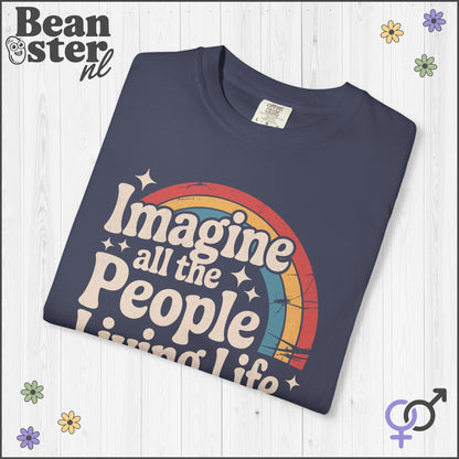 Imagine Peace Activist T-Shirt – Retro Rainbow Design