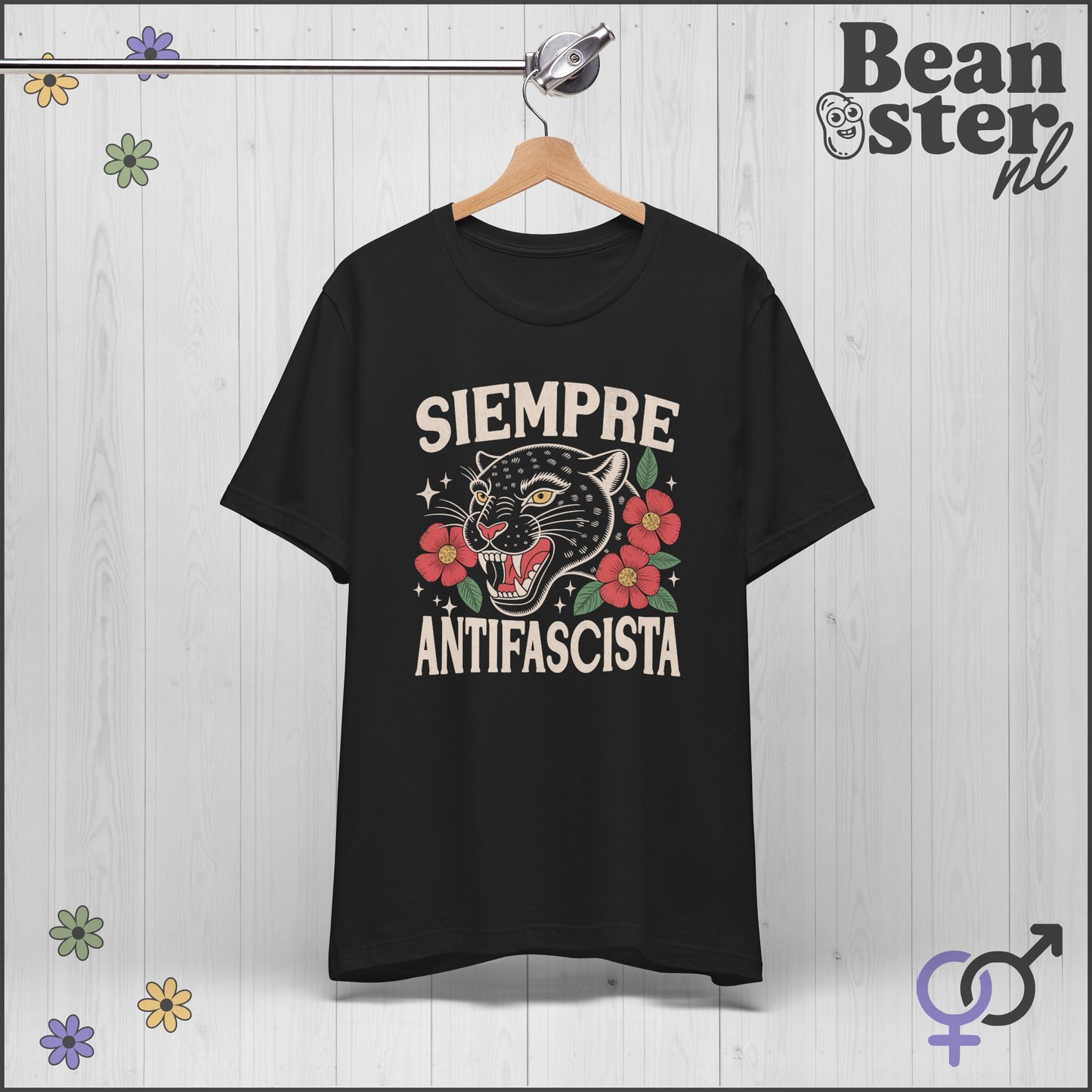 Floral Black Panther Shirt – Siempre Antifascista Tee 🌹