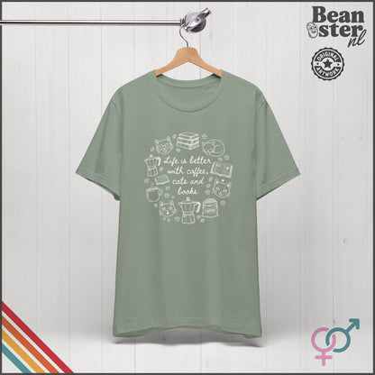 Coffee Cats And Books Shirt | Cozy Reading Tshirt, Vintage Reader Gift, Coffee Lover Retro Tee