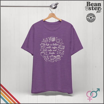 Coffee Cats And Books Shirt | Cozy Reading Tshirt, Vintage Reader Gift, Coffee Lover Retro Tee