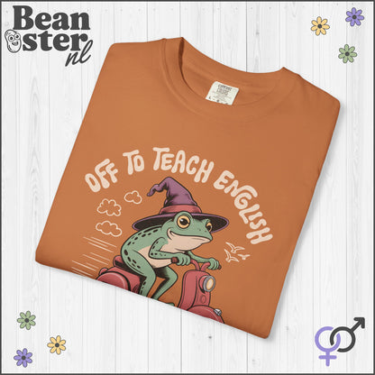 Funny Scooter Frog “Off to Teach English” T-Shirt