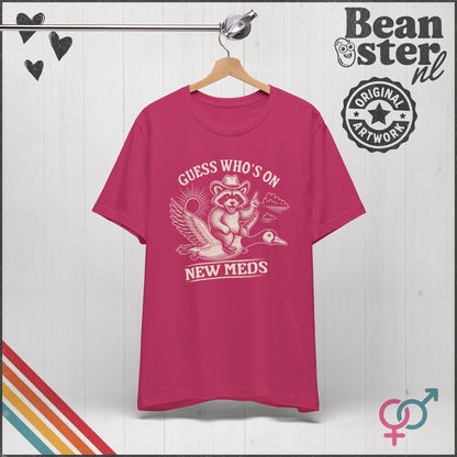 Guess Who’s On New Meds Raccoon Goose Funny Graphic Tee