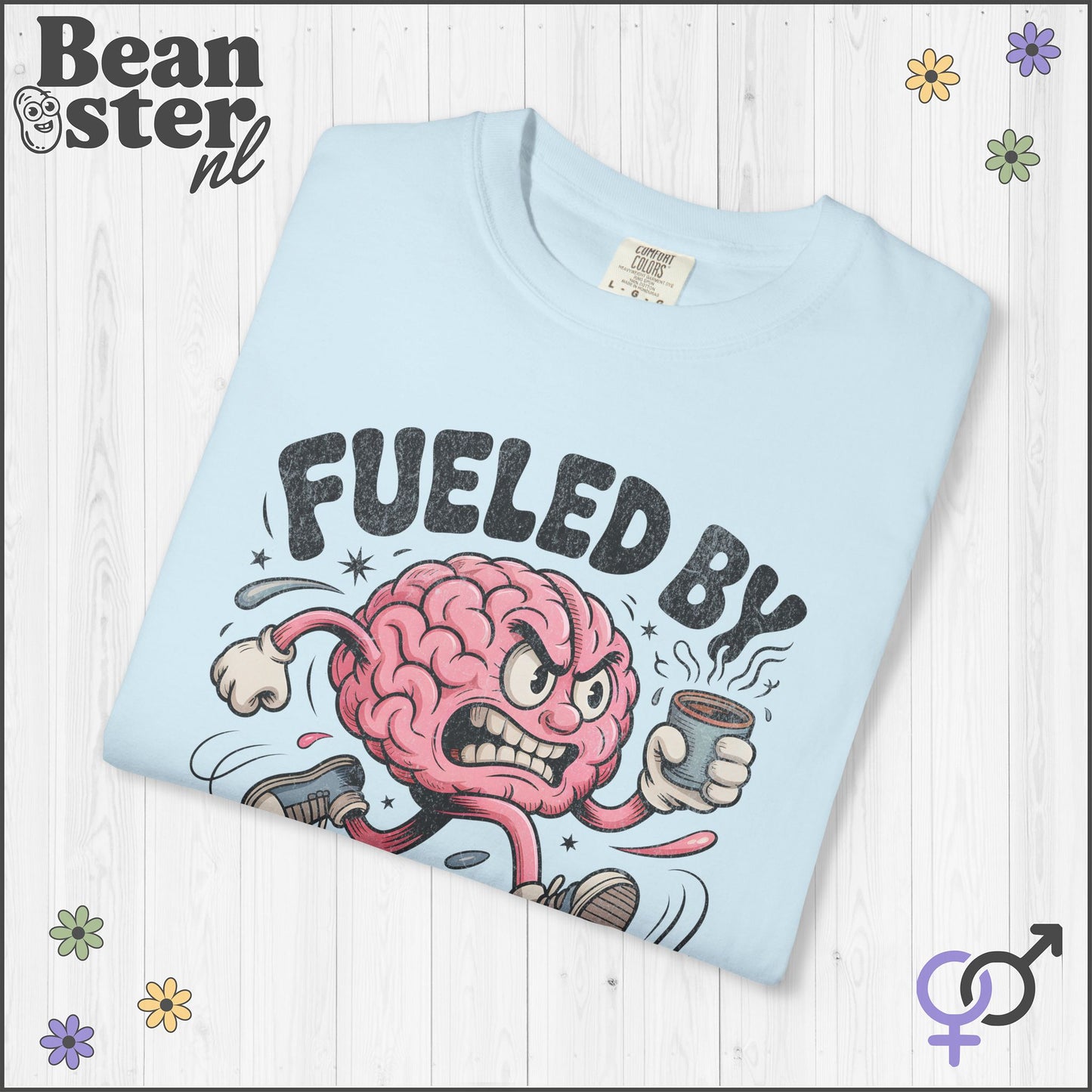 Fueled By Caffeine And Rage Funny Cartoon Brain Shirt
