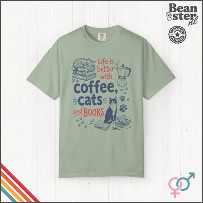 Coffee Cats And Books T-Shirt | Cozy Book Lover Gift