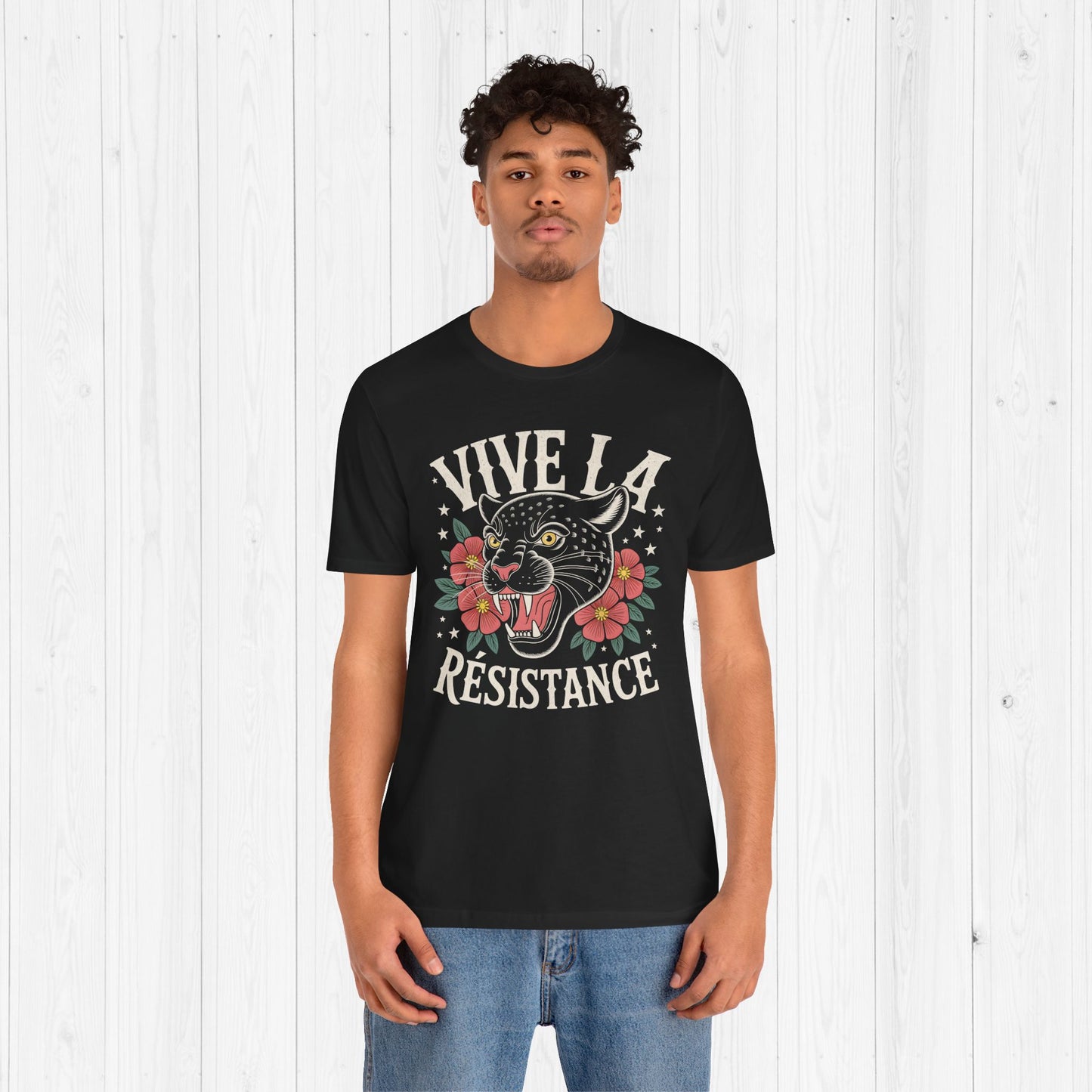 Vive la Résistance Tee – Retro Panther Floral Shirt