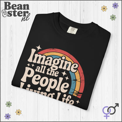 Imagine Peace Activist T-Shirt – Retro Rainbow Design
