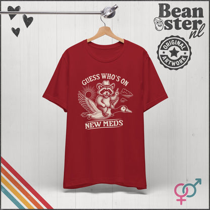 Guess Who’s On New Meds Raccoon Goose Funny Graphic Tee