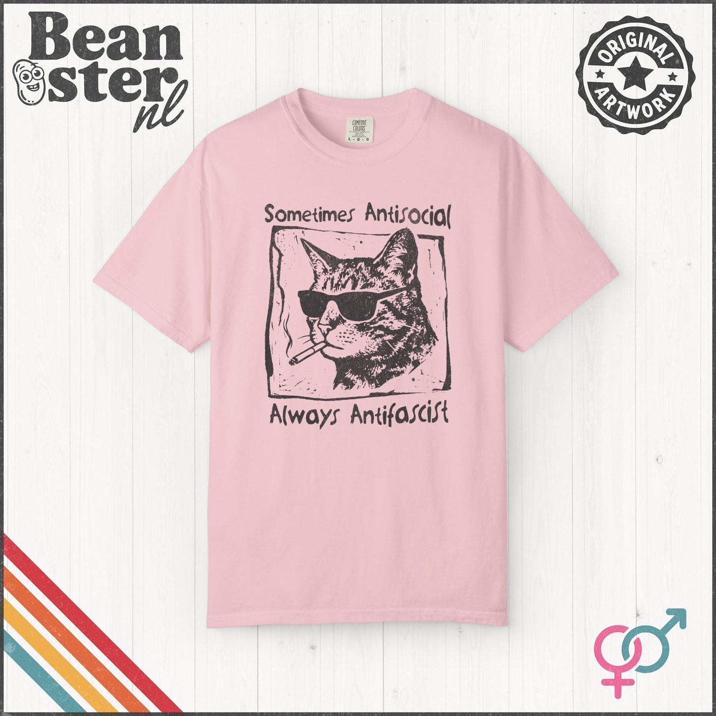 Sometimes Antisocial Always Antifascist Cat T-Shirt